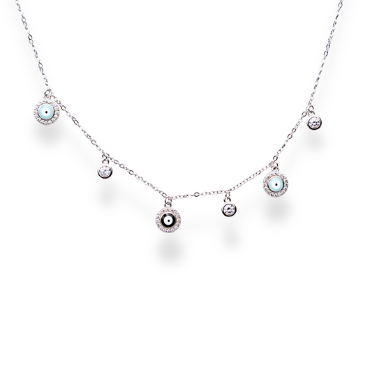 Bastet - Evil Eye Silver Charm Necklace