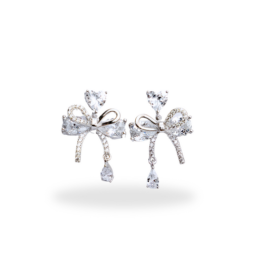 Bow Brilliance - Silver Earrings