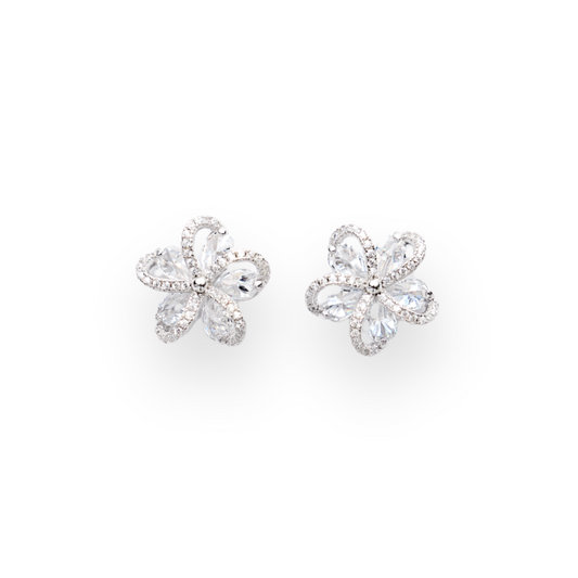 Rhea - Silver Floral Studs