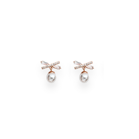 Silver Sphere - Bow-shaped Pearl Earrings